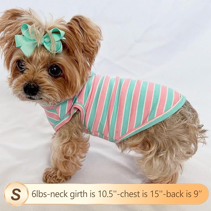 KYEESE 2Pack Dog Shirt, Soft Striped Dogs T Shirts, Lightweight Doggie Tank Top Cat Clothes, Sleeveless Dog Shirt for Small Dogs, Stretchy Pet Vest, Pink, Small