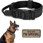 Tactical Dog Collar with Handle - Military Adjustable Dog Training Collar Soft Nylon and Heavy Duty Metal Buckle for Medium Large Dogs - with Patch (Black, Medium)