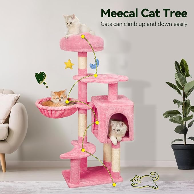 43-Inch Cat Tree,Cute Cloud Cat Tree for Kittens & Small Cats Under 6 Months 9lbs, Cat Tower with Scratching Post, Double Condos, Plush Hammock & Dangling Toys, Pink