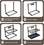 Elevated Dog Bowls with Slow Feeder for Large and Medium Dogs, Adjustable Height Raised Dog Bowl Stand with 2 Stainless Steel Bowls and Spill-Proof Mat, Dog Feeder for Healthy Eating (Grey)