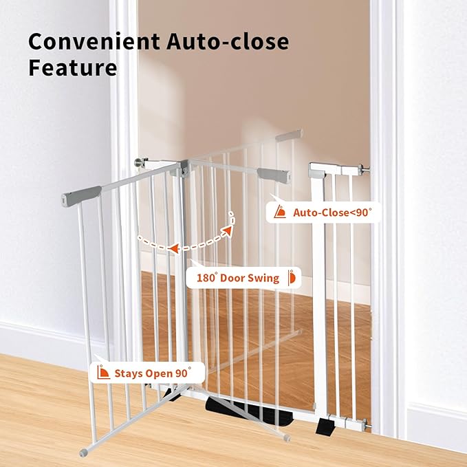 41" Tall Safety Pet Gate,Adjustable 29.92"-43.71" Wide,No Drilling Pressure Mount Kit,Auto Close Cat Gate Suitable for Stairs,Doorways,White (29.92"-43.71" W)