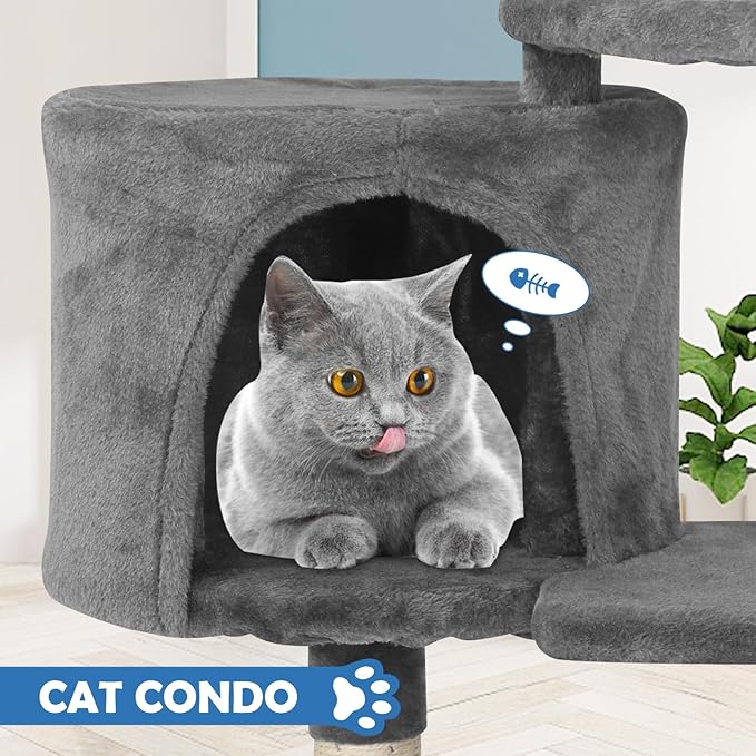 Cat Tree 36 Inch Cat Tower for Indoor Cats with Scratching Post,Padded Perch,Hanging Toys for Kittens & Adult Cats,Beige (Light Gray)