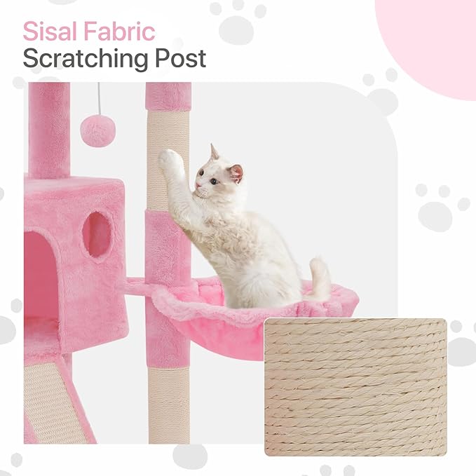 36 Inch Cat Tower for Indoor Cats, Multi Level Cat Condo with Scratching Post, Ramp, Plush Perch, Cat Cave, Basket, Cat Activity Center w/Ball for Small Space, Soft Pink