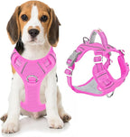 BARKBAY Dog Harness No Pull Oxford with ID Tag Pocket - Heavy Duty, Reflective, Easy Control for Large Dogs(Pink Oxford,M)