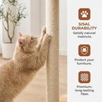 Solid Rubber Wood Cat Tree Tower with Scratching Posts Cat Scratching Ball and Board Washable Easy Clean for Large & Multi-Cat Homes