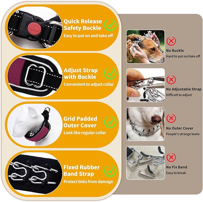 Martingale Collar for Dogs, Reflective No Pull Dog Collar for Medium Large Dogs, Heavy Duty Nylon Adjustable Anti Pull Slip Collar for Walking Training with Buckle 1.8 Inch Wide S Wine Red
