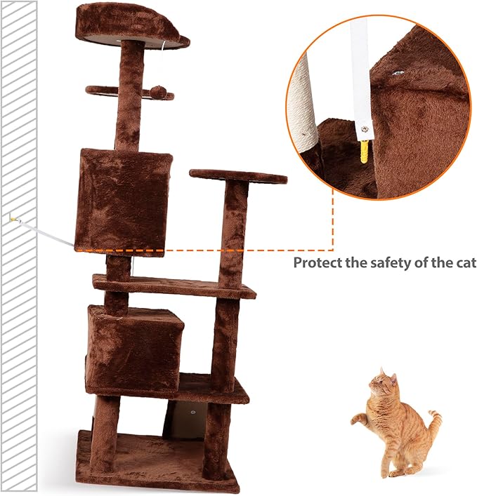 54-Inch Cat Tree Multi-Level Condo Tower Bed Furniture Kitten Play House with Scratching Posts