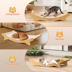 Cat Scratcher Bed, Sisal Cat Bed Hammock with Sisal Pad and Cloth Pad for Indoor Cats Wooden Cats Furniture for Scratching and Resting