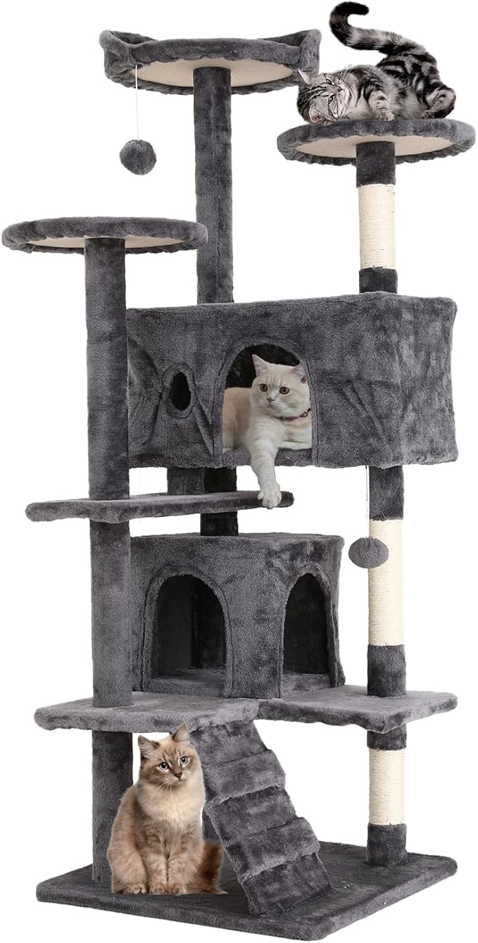 Cat Tree for Indoor Cats Cat Condo Cat Tower with Scratching Post Cat Tease Ball Perches Platform for Small and Medium Cats 54 Inch Multi-Level, Ashy