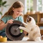 Qoosea Kitty Kurlz Indoor Cat Toy, Cat Paw-Shaped Accordion Cat Scratcher with Bell Ball & Magnetic Design, Made of Corrugated Cardboard and Sturdy