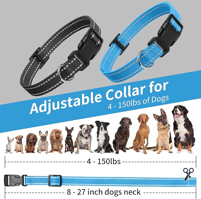 PaiPaitek Dog Shock Collar Replacement Strap, Reflective & Adjustable 3/4 x 28 Inch, Compatible with Multiple Brands Training Collars, Black/Blue Nylon, 2 Pack
