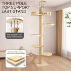 Floor to Ceiling Cat Tree, Height Adjustable Cat Tower with 6 Tiers and Hemp Rope Scratching Posts, Stable Multi-Level Activity Center, Perfect for Indoor Cats and Large Breeds Brown