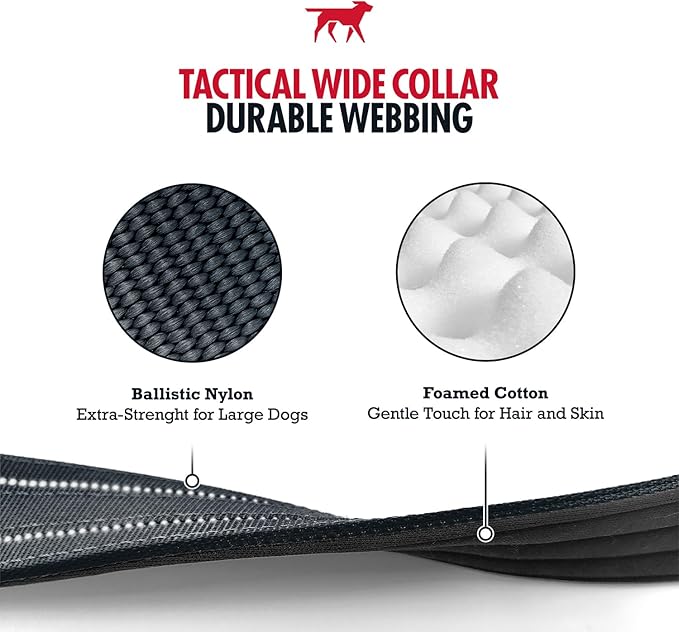Tuff Pupper Tactical Dog Collar with Handle | Heavy Duty Adjustable Dog Collar | Military Nylon Collar for Large Dogs | Quick-Release Buckle | Soft Padded Comfort | Training Control (Black, Large)