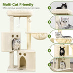 Small Cat Tree Tower for Indoor Cats, 40 in Medium Multi-Level Compact Cat House Bed with 2 Condos, Large Platform Perch, Sisal Scratching Post, Hammock, Cat Climbing Stand for Kitty Kitten(Beige)