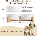 Dog Bowls Set with Wood Stand & Mat Waterproof, 1.5 Cups Ceramic Dog Bowls Elevated for Small Dogs, Dual Food and Water Bowls with Weighted Non-Slip Base 13.5 OZ