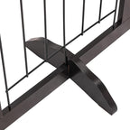 PAWLAND Freestanding Dog gate with Walk Through Door, Dog Gates for Doorways, The House, Stairs, 80" Wide Pet Puppy Safety Fence with Support Feet, 4 Panels, Espresso