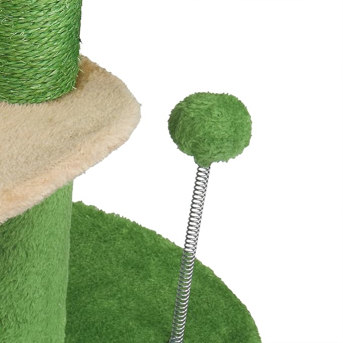 VINGLI Cat Tree for Indoor Cats, 32 inch Small Cat Tower, Cactus Cat Tree Scratching Posts with Jump Platform (Green & Beige)