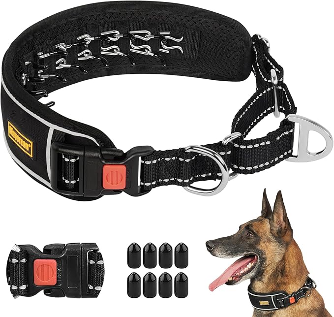 Mayerzon Martingale Dog Collar No Pull for Large Medium Dogs, Adjustable Neoprene Walking Collar for Pitbull German Shepherd Rottweiler, Reflective Anti Pull Design for Training Hiking(M, Black)