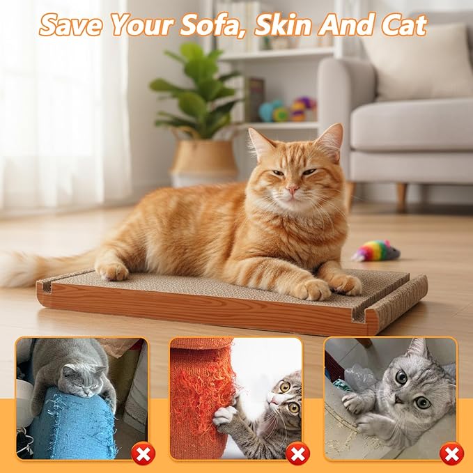 3-Sided Vertical Cat Scratching Post, Cat Scratcher Foldable, Triangle Cats Scratching Board, Multiple Angle Scratch Pad, 6 Usable Sides Recyclable Scratcher Cardboard for Indoor Cats (Pack of 3)