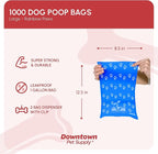 Downtown Pet Supply Poop Bags for Dogs with Dispenser, 1000 Count - Leak-Proof Dog Waste Bags and Bone-Shaped Dog Poop Bags Holder for Leash - Rainbow with Paw Prints, 12.5" x 8.5"