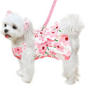 Cute Dog Dress Small Dog Clothes for Girls Female Puppy Outfits Pink Floral Pet Summer Clothes Bowknot Doggy Cat Princess Dress Harness Set for Holiday Birthday Party Costume Clothing (Pink,L)