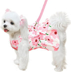 Cute Dog Dress Small Dog Clothes for Girls Female Puppy Outfits Pink Floral Pet Summer Clothes Bowknot Doggy Cat Princess Dress Harness Set for Holiday Birthday Party Costume Clothing (Pink,L)