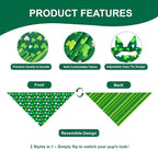 St. Patrick’s Day Dog Bandana for Large X-Large Dogs - Reversible Lucky Green Shamrock Clover & Stripes Scarf, Cute Pet Accessory for Irish Gift
