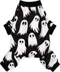 Fitwarm Halloween Ghost Dog Pajamas, Funny Halloween Costumes for Dogs, Fleece Dog Onesie with Feet, Doggy Clothes for Small Dogs Boy Girl, Pet Apparel, Black, White, XXL