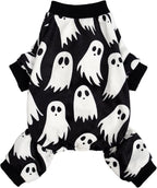 Fitwarm Halloween Ghost Dog Pajamas, Funny Halloween Costumes for Dogs, Fleece Dog Onesie with Feet, Doggy Clothes for Small Dogs Boy Girl, Pet Apparel, Black, White, XXL