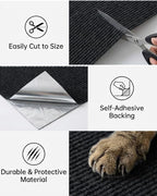 Trimmable Self-Adhesive Cat Scratch Mat, DIY Climb Scratcher for Cat Tower, Couch, and Furniture Protector, Replacement Pads (Black, 23.6''x11.8'', 3-Pack)