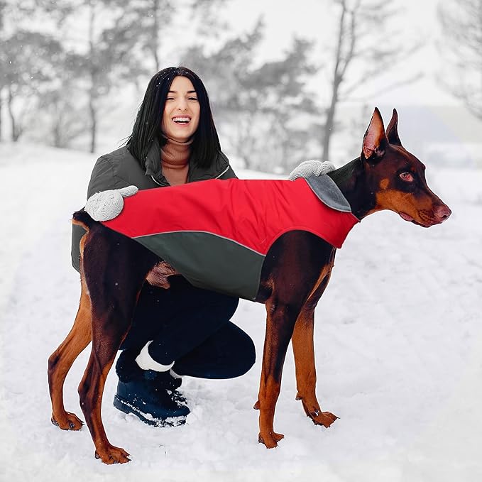 Winter Dog Coat 100% Waterproof Thicken Pet Jacket for Lab Pitbull Doberman Standard Poodle,German Sheperd Large Bread Dog(Red,3XL)