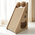 Sisal Cat Scratcher Ramp, Scratching Post Vertical Cat Toy Scratch Pad with Balls for Indoor Cats, Solid Wood Cat Furniture
