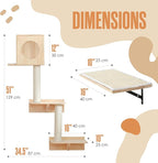 Houseables Wall Mounted Cat Tree, Cat Wall Climber, Kitty Climbing Shelves, Kitty Furniture Shelves, Floating House, Stairs, Mount, Climber, Condo, Playground, Obstacle Course, Indoor Gym, 51 x 35 in