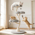 FKWin 48" Tall Cat Tree,Flower Shape Design,Scratching Post Condo,Multi-Level Furniture Activity Center,Kittens Pet House Play with Hang Ball,Plush Cat Tower for Large Cats (Gray-3 Tiers)