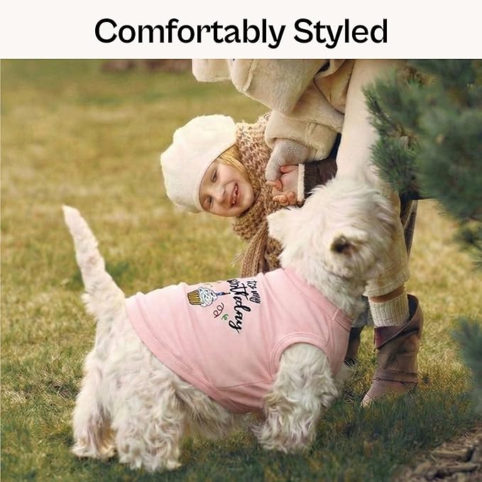 Parisian Pet Dog Shirt – 100% Cotton Shirts for Medium Dogs – Pink Sleeveless Puppy Clothes – Lightweight and Breathable Dog Birthday Shirt – Girl Dogs Clothes - Stretchy Pet T Shirts