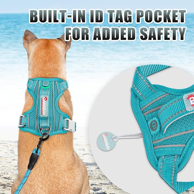 BARKBAY No Pull Dog Harness Large Reflective Dog Harness with Front Clip and Easy Control Handle for Walking Training Running with ID tag Pocket(Ocean Blue,XS)