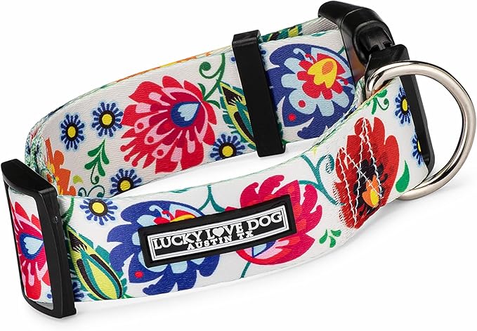 Lucky Love Dog Wide Dog Collar - Adjustable, Durable, Soft Webbing, & Comfortable 1.5 inch Wide Collar for Dogs Male and Female with Strong Buckle - Ladybird, Medium