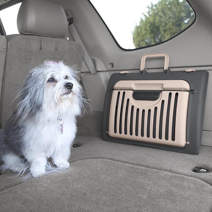 SportPet Designs Foldable Travel Cat Carrier - Front Door Plastic Collapsible Carrier, Gray and Tan, Medium (Pack of 1)
