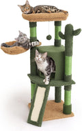Magshion 42" Cactus Cat Tree for Indoor Cats, Multi-Level Cat Tower with Condo, Scratching Post, Ramp, Perch, Basket & Toys, Compact Cat Climbing Tree for Kittens & Small Cats, Green