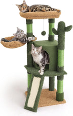 Magshion 42" Cactus Cat Tree for Indoor Cats, Multi-Level Cat Tower with Condo, Scratching Post, Ramp, Perch, Basket & Toys, Compact Cat Climbing Tree for Kittens & Small Cats, Green