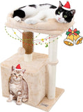 26.8" Small Cat Tree Tower,Cat Scratching Post for Indoor Cats,Featuring with Cat Cave & Cozy Perch,Cat Self Groomer and Interactive Dangling Ball Great for Kittens/Cats (Beige, Medium)