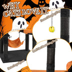 Outvita Halloween Cat Tree,61" Large Cat Tower with 2 Spacious Cat Condos, 2 Padded Perches, 2 Hammocks, Scratching Posts, Hanging Toy, Multi-Level Cat Activities Furniture, Orange & Black