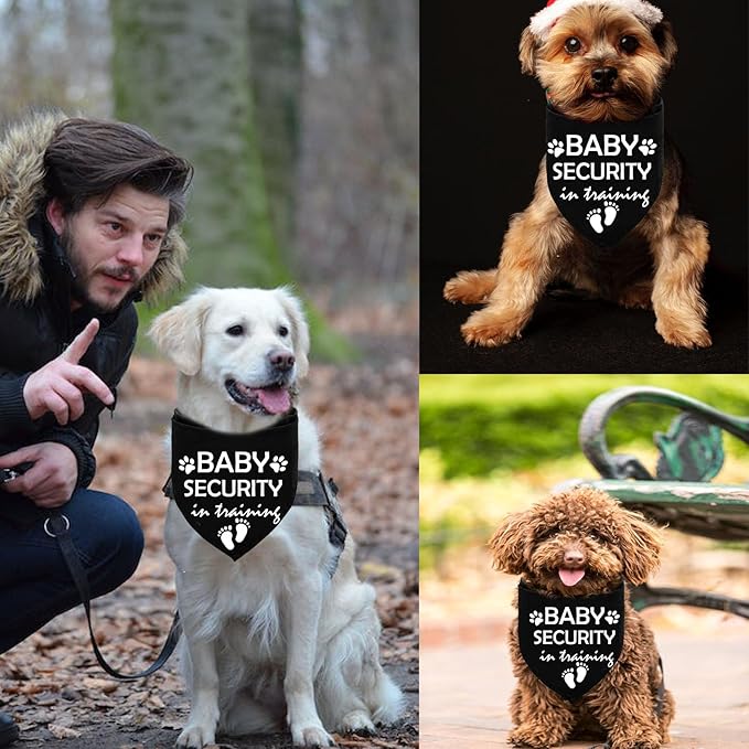 Pregnancy Announcement Dog Bandana Baby Security in Training Printed Bandanas Baby Announcement Dog Bandanas Pregnancy Reveal Ideas Pet Scarf Accessories (2 Pack)