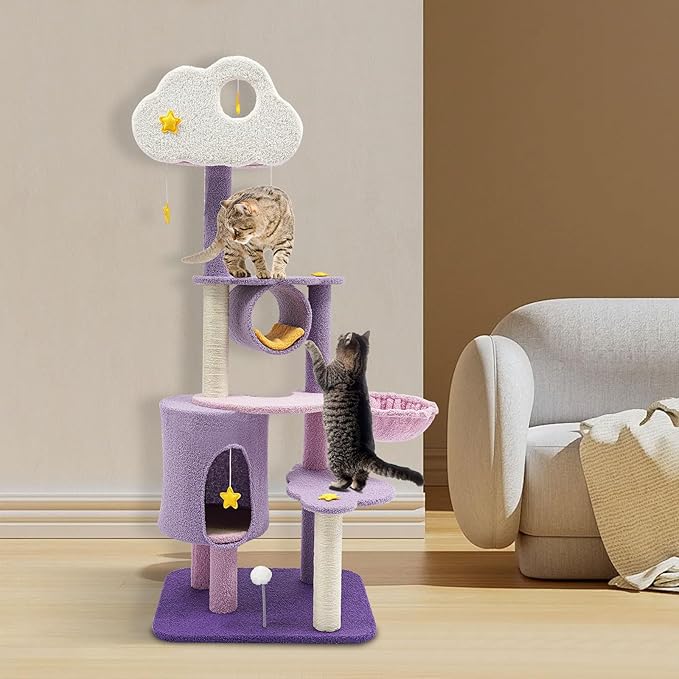 Cat Tree, Multi-Level Cat Tower for Large/Small Cats Climbing Kitty House with Resting Platforms & Scratching Posts Cats Activity Center Cat Climbing High Load Capacity (Purple)