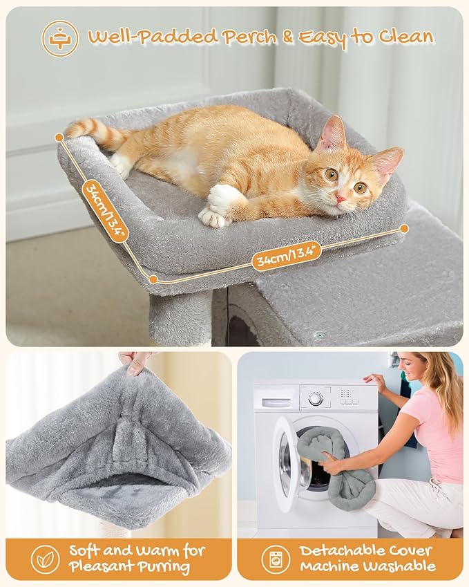 PAWZ Road 30 Inches All-in-One Cat Tree Bundle with Long Plush Cat Tunnel Bed