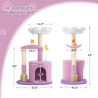 Magshion 33" Flower Cat Tree for Indoor Cats, Compact Cat Tower with Condo, Scratching Posts, Flower Perch & Dangling Toys for Kittens & Small Cats, Cute Cat Furniture Stand, Purple