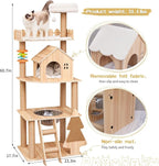 Cat Tree, Wood Cat Tree Tower for Indoor Cats, 60.7" Modern Cat Tower with Sisal-Covered Scratching Posts and Top Perch，Cat Condo with Acrylic Hammock for Small Large Cats