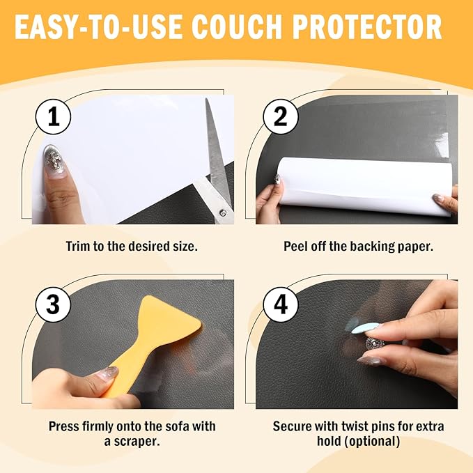20 PCS Anti-Cat Scratch Furniture Protector with Pins, Designed for Leather Furniture, Anti Scratch Cat Couch Protector from Cats Claws with Scissors and Scraper, Cats Scratch Deterrent for Furnitures
