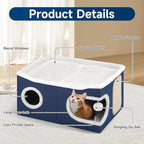 Shikha Cat Beds for Indoor Cats, Extra Wide Cat Cube House for Multi Cats, Foldable Cat Cave Hideaway with Arc-Edge Design & Oval Door, Reversible Cushion for All Seasons, 24"L x 17.7"D x 12.6"H, Blue