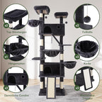MUTICOR 81 inches Multi-Level Tall Cat Tree Tower for Indoor Kitties/Large Climbing Tree House for Big Feline/Condo/Sisal Scratching Posts/Plush Perches Platforms/Basket Hammock/Dark Grey
